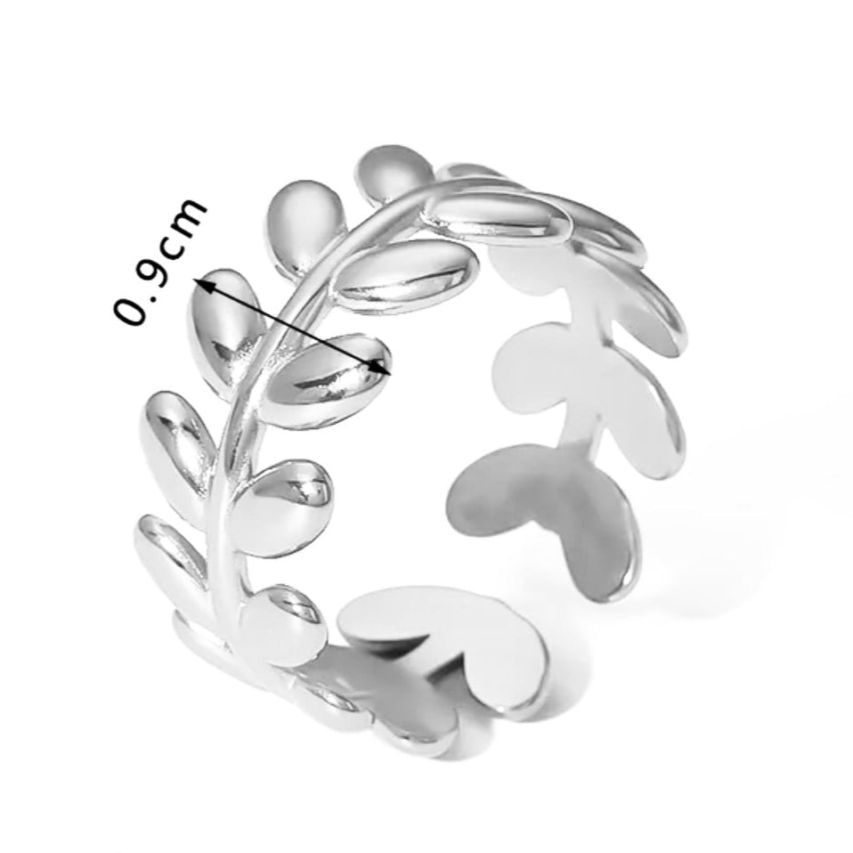 anillo hojas ajustable plateado