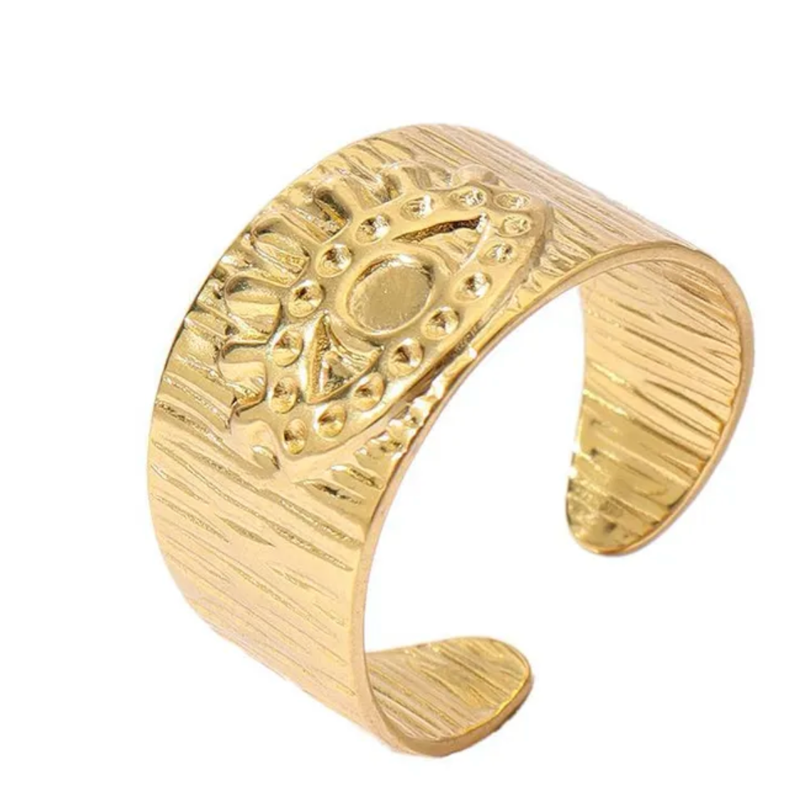 anillo acero inoxidable dorado oro ajustable ojo
