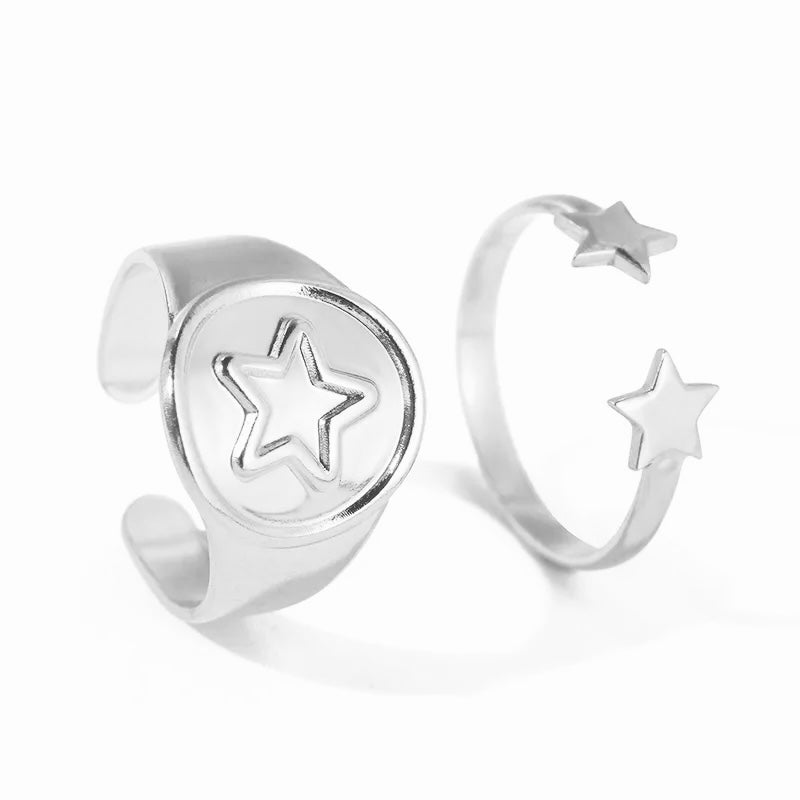 anillo acero plateado estrellas ajustable