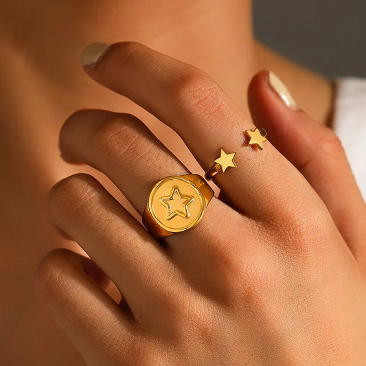 anillo ajustable sello dorado acero