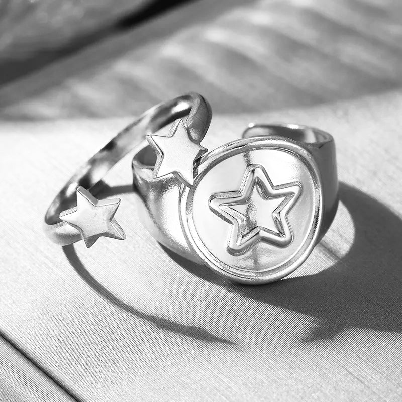 anillo acero plateado estrellas ajustable