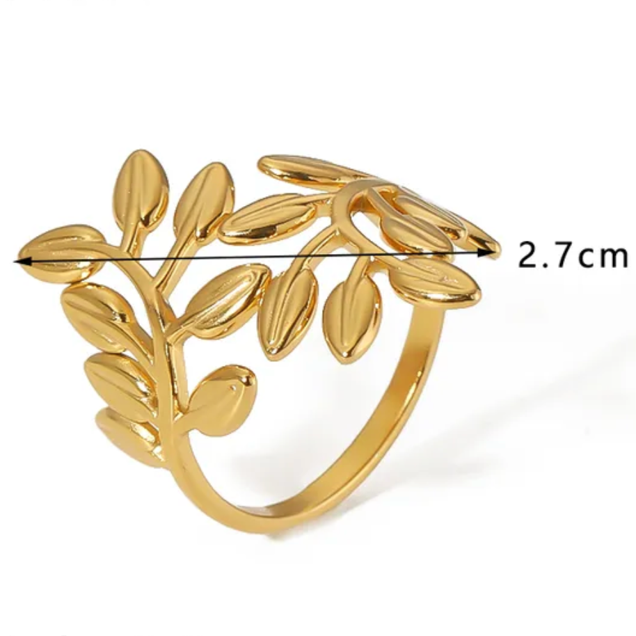 anillo dorado ajustable laurel acero inoxidable