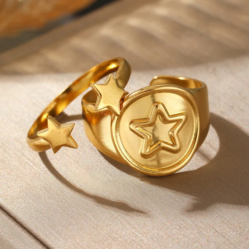 anillo ajustable sello dorado acero