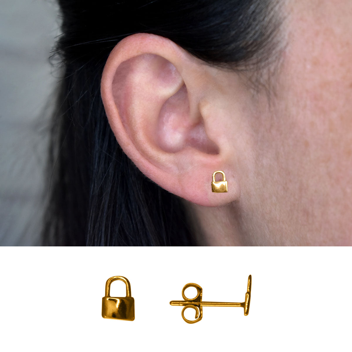 MPE000O0034A OREJA Pendientes mini candado oro