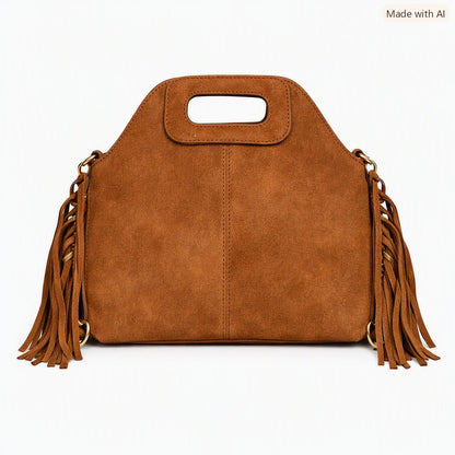 bolso flecos piel antelina marron