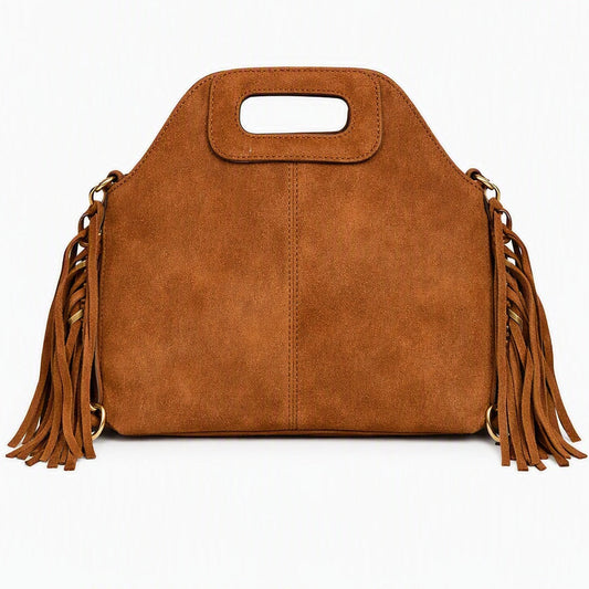 bolso flecos piel antelina marron