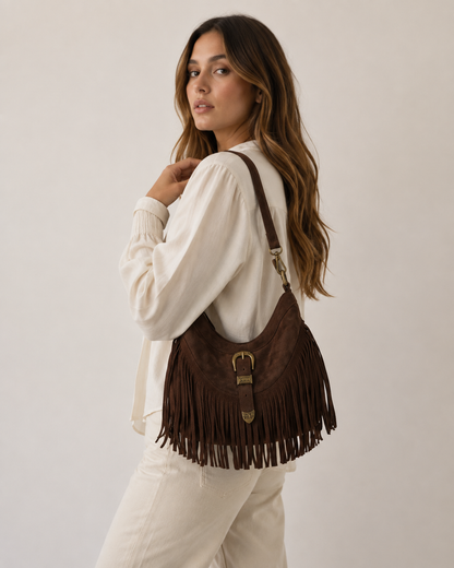 bolso flecos evilla marron chocolate cafe