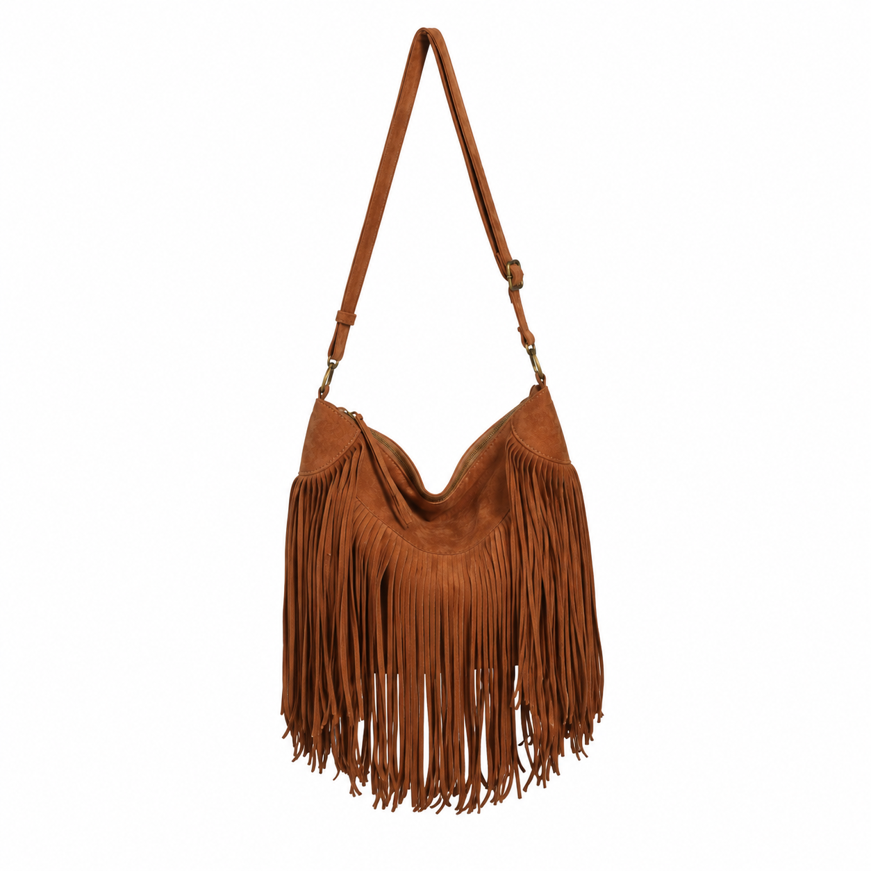 bolso grande flecos antelina piel marron 