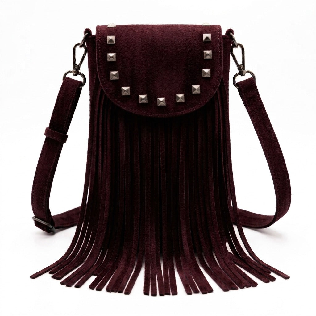 bolso granate pequeño de flecos
