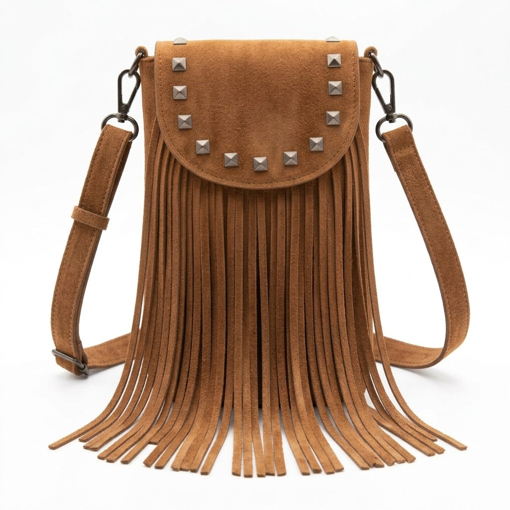 bolso de flecos pequeño marron
