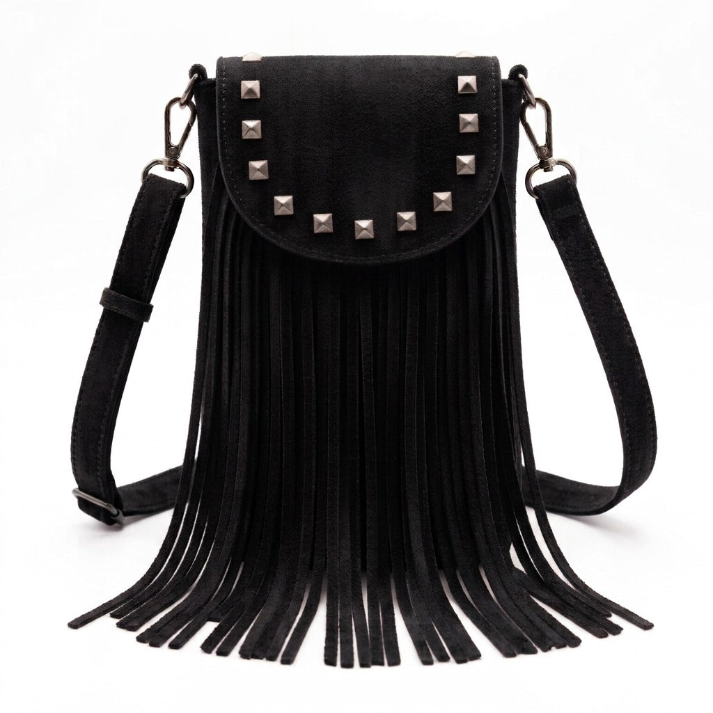 negro bolso flecos pequeño bandolera