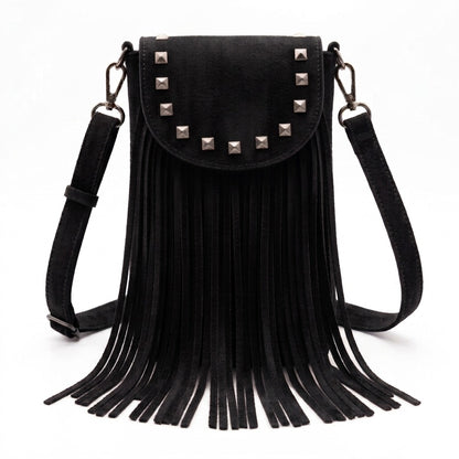 negro bolso flecos pequeño bandolera