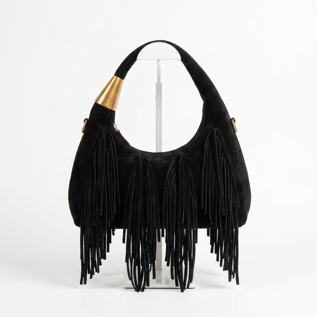 bolso flecos antelina piel