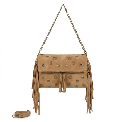 bolso bandolera corto y largo marron clarito arena