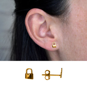 MPE000O0034A OREJA Pendientes mini candado oro