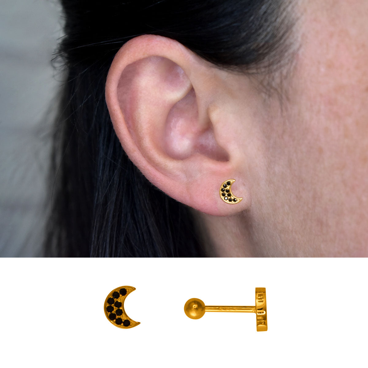 pendientes mini luna circonitas oro MPE020O0038A OREJA