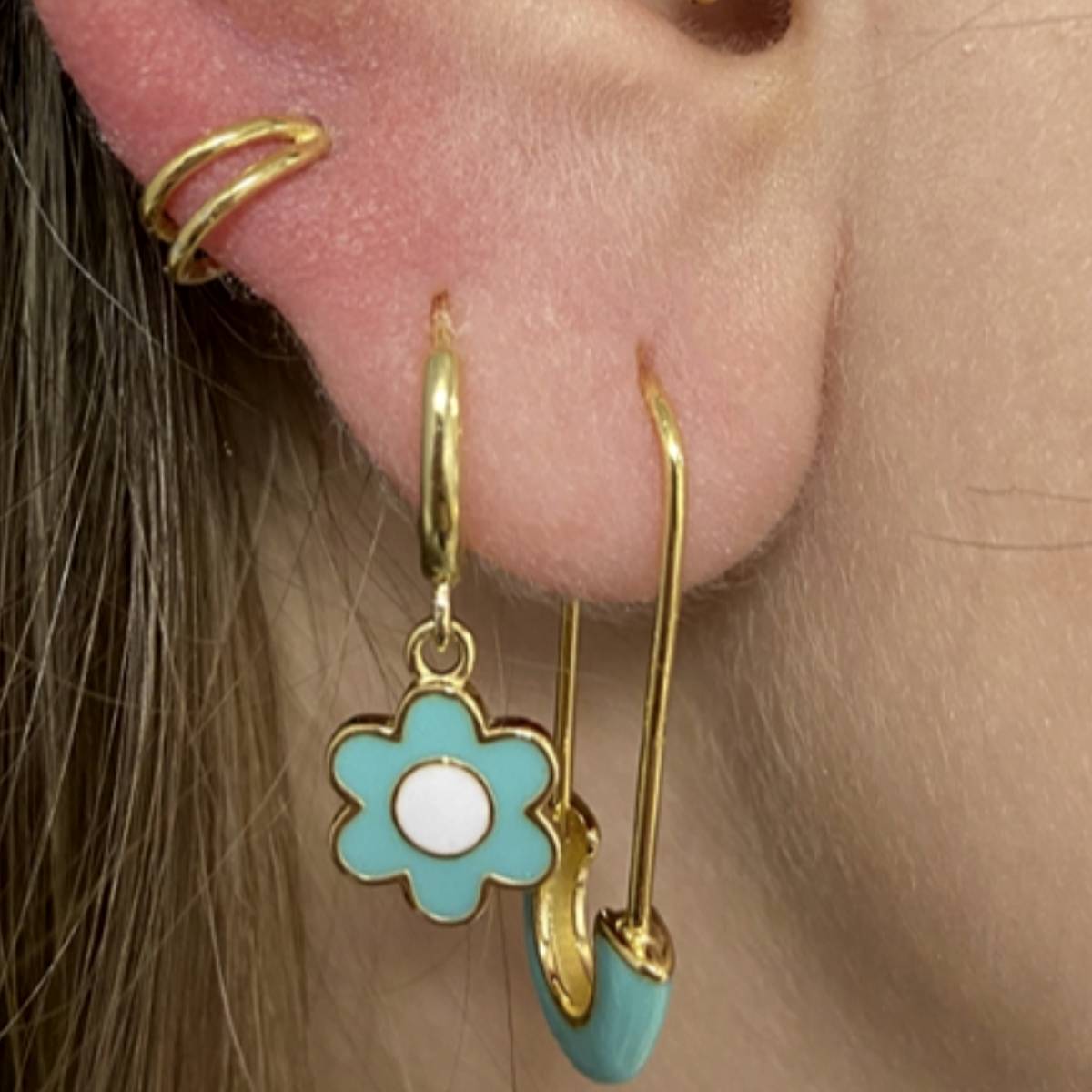 Pendientes Margarita Azul Oro